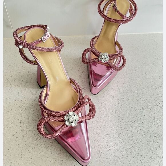 MACH & MACH Double Crystal Bow Platform Pump Pink *please see all pictures - Picture 1 of 13